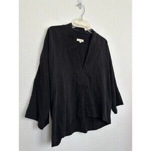 Dame Clothing Women's Deadstock V-Neck Top Kimono Sleeve Black Oversized Size XS